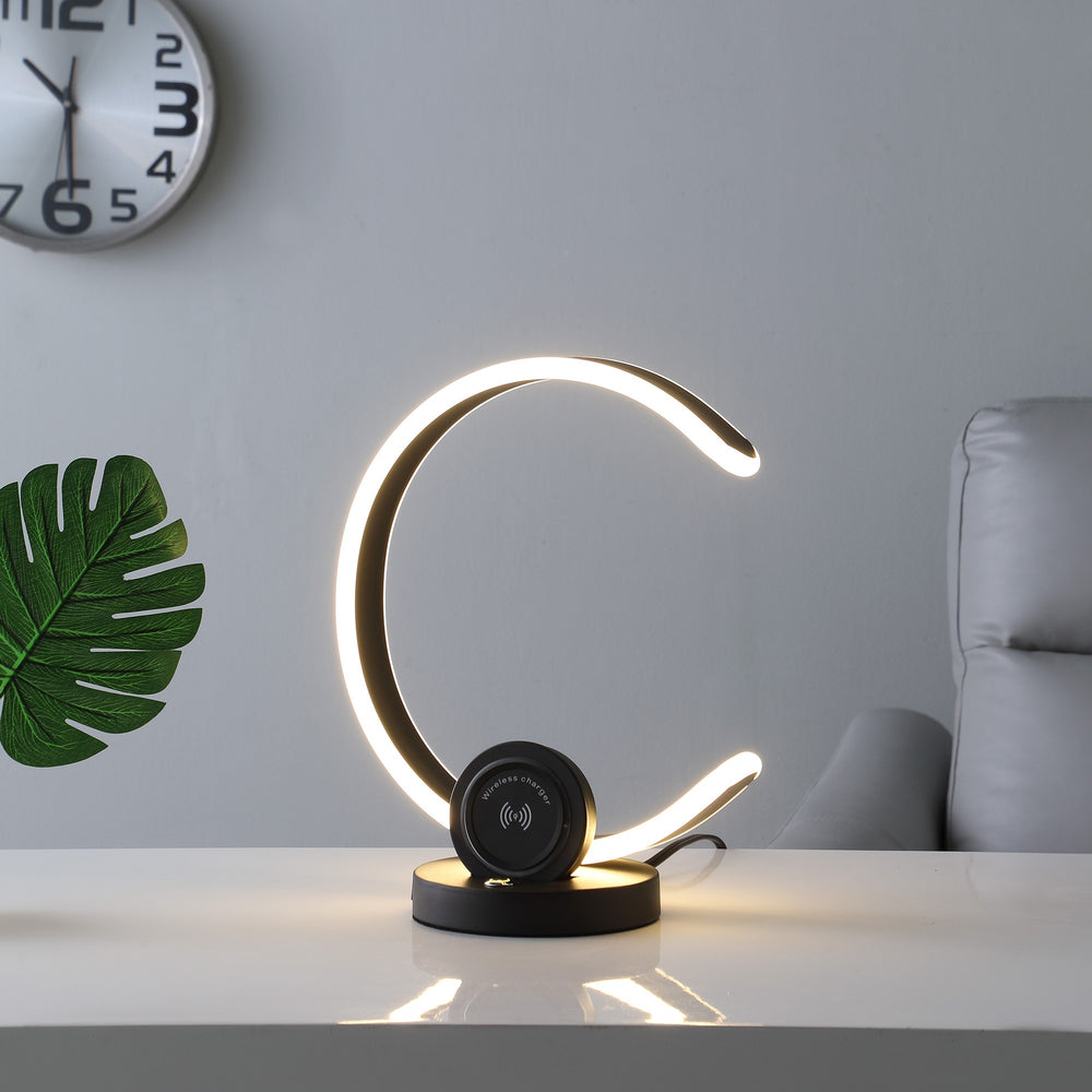 13" Black Contempo Shape LED with USB Desk or Table Lamp - Homeroots - Flyclothing LLC