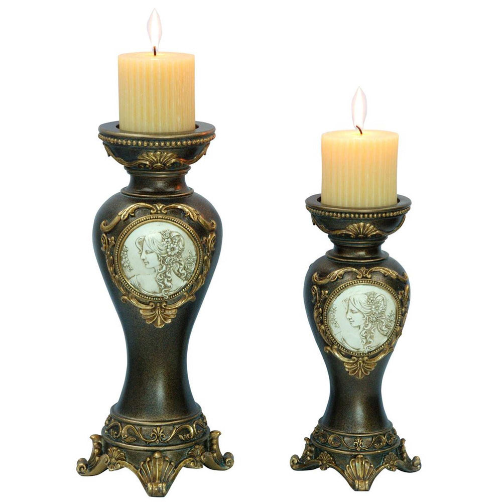 Set Of Two Bronze Greek Cameo Pillar Candle Holders - Homeroots - Flyclothing LLC