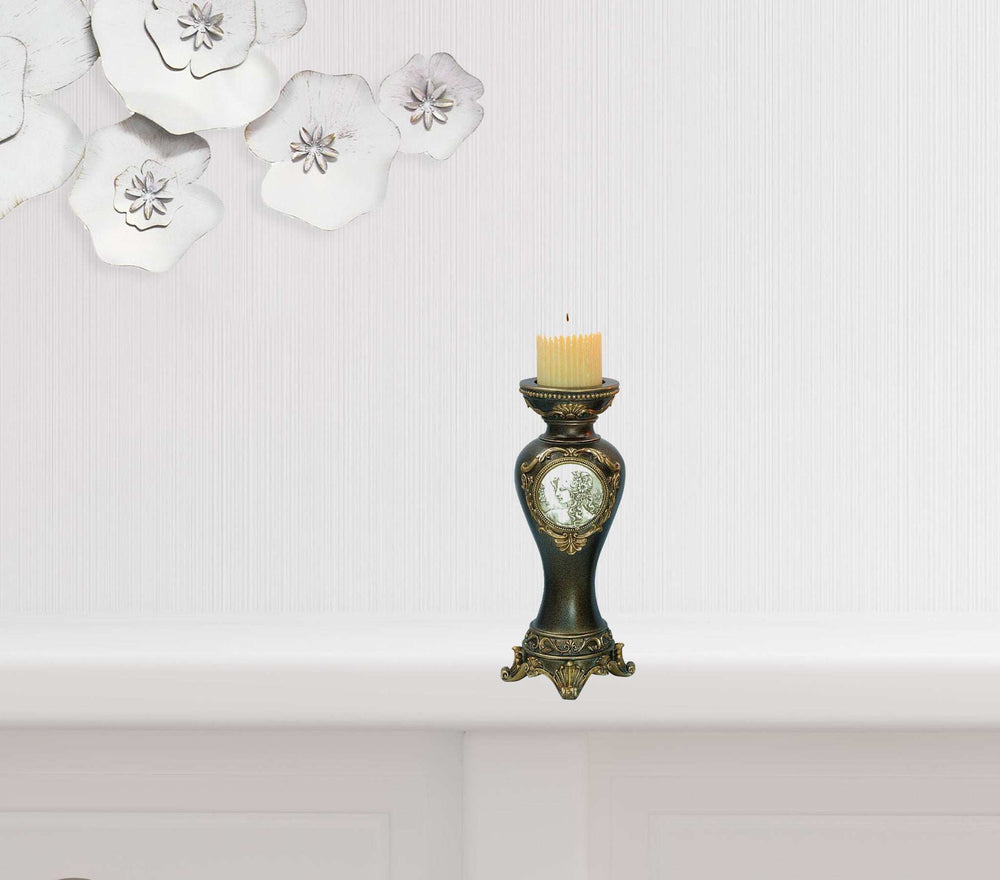 Set Of Two Bronze Greek Cameo Pillar Candle Holders - Homeroots - Flyclothing LLC