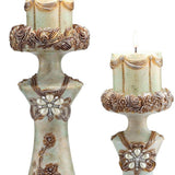 Set of 2 Beige And Brown Vintage Pillar Tabletop Candle Holders - Homeroots - Flyclothing LLC