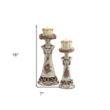 Set of 2 Beige And Brown Vintage Pillar Tabletop Candle Holders - Homeroots - Flyclothing LLC