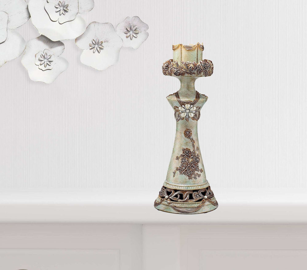 Set of 2 Beige And Brown Vintage Pillar Tabletop Candle Holders - Homeroots - Flyclothing LLC