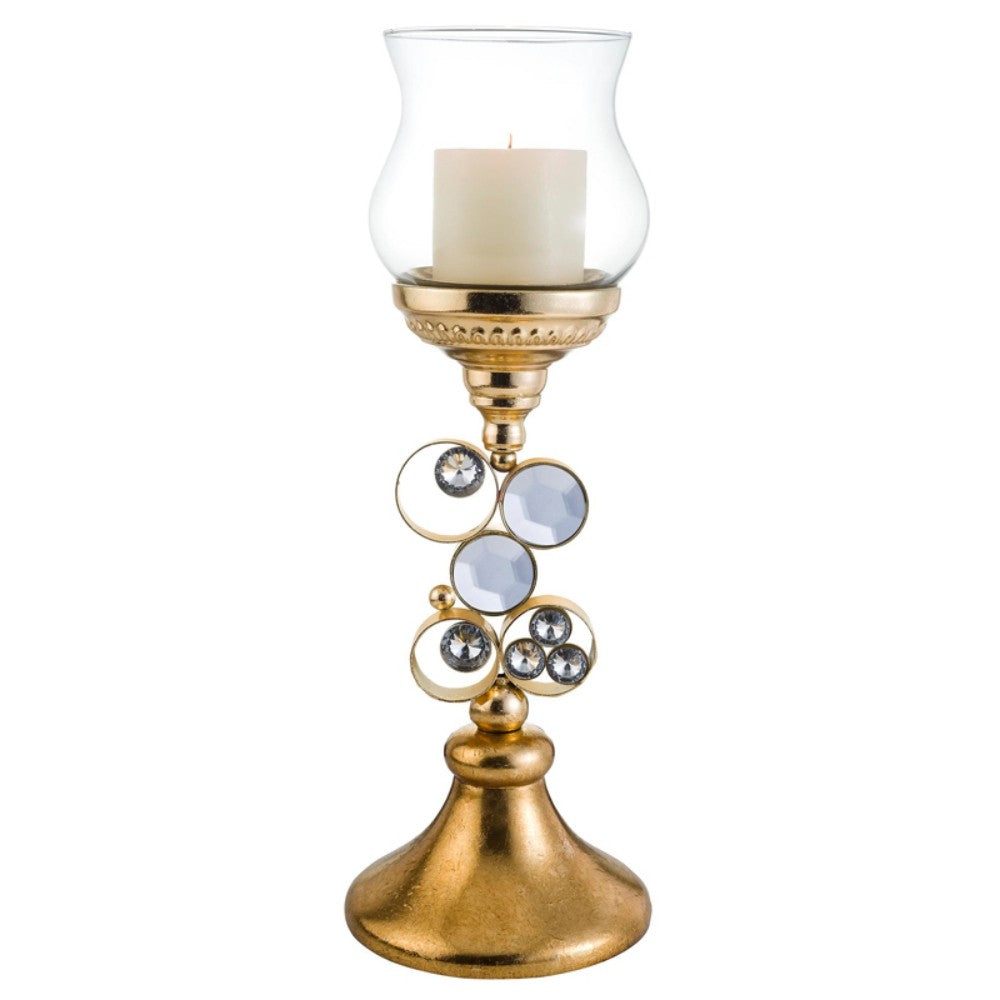 18" Gold and Faux Crystal Bling Tabletop Hurricane Candle Holder - Homeroots - Flyclothing LLC