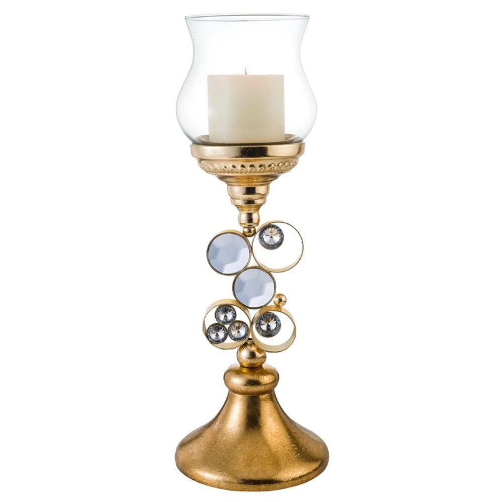 18" Gold and Faux Crystal Bling Tabletop Hurricane Candle Holder - Homeroots - Flyclothing LLC