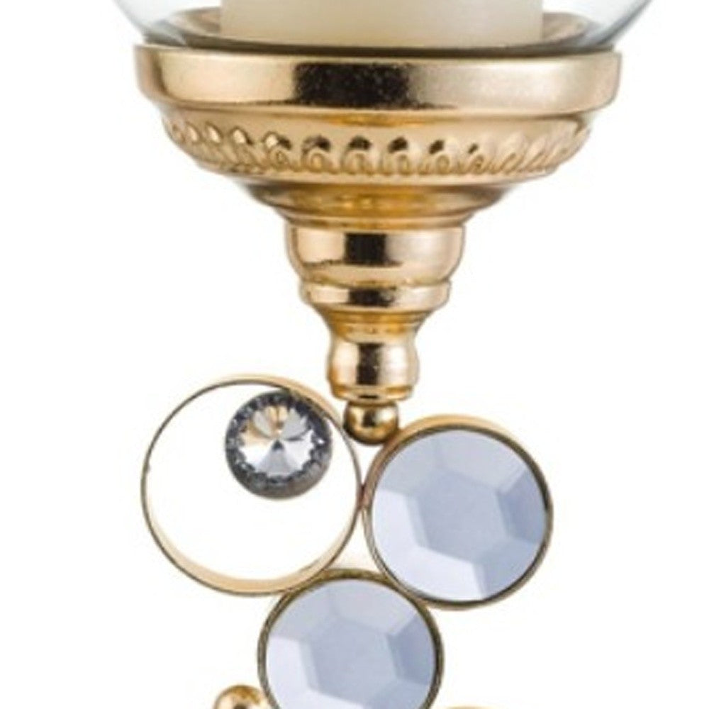 18" Gold and Faux Crystal Bling Tabletop Hurricane Candle Holder - Homeroots - Flyclothing LLC