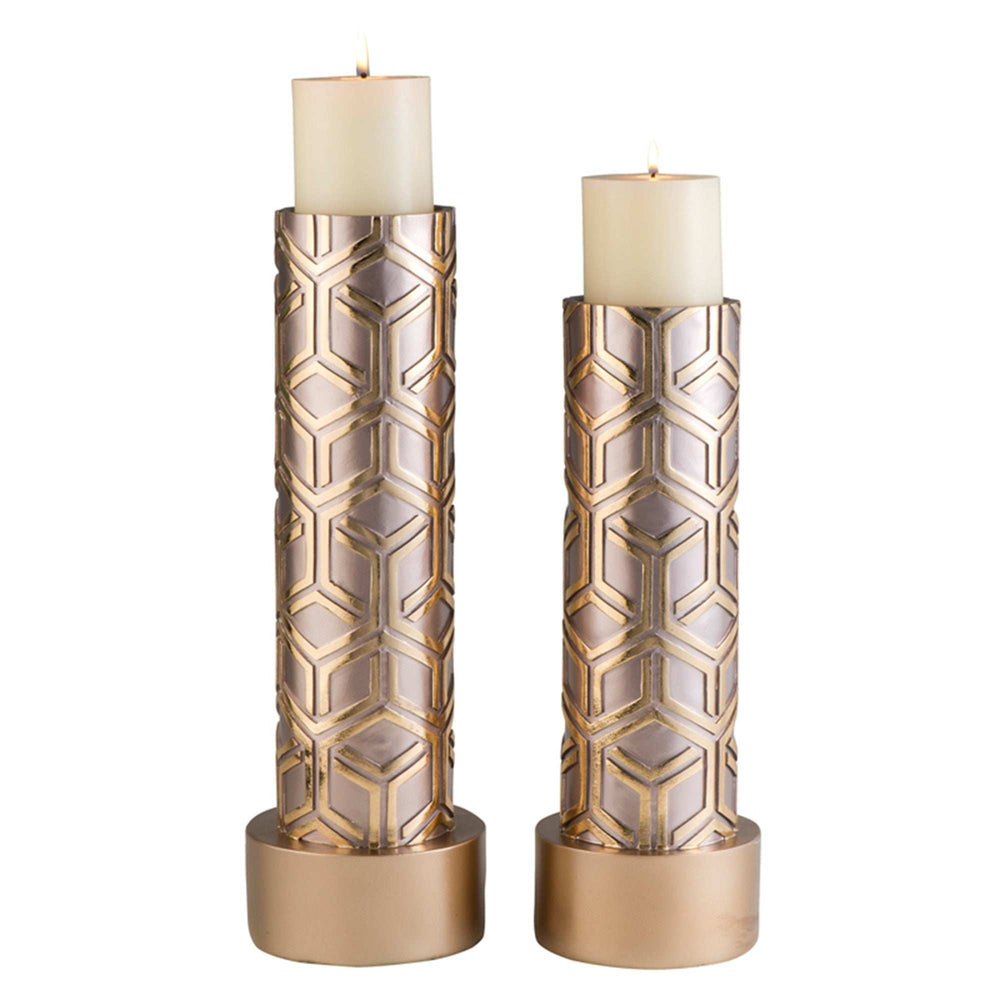 Set Of Two Gold Tabletop Pillar Candle Holders - Homeroots - Flyclothing LLC