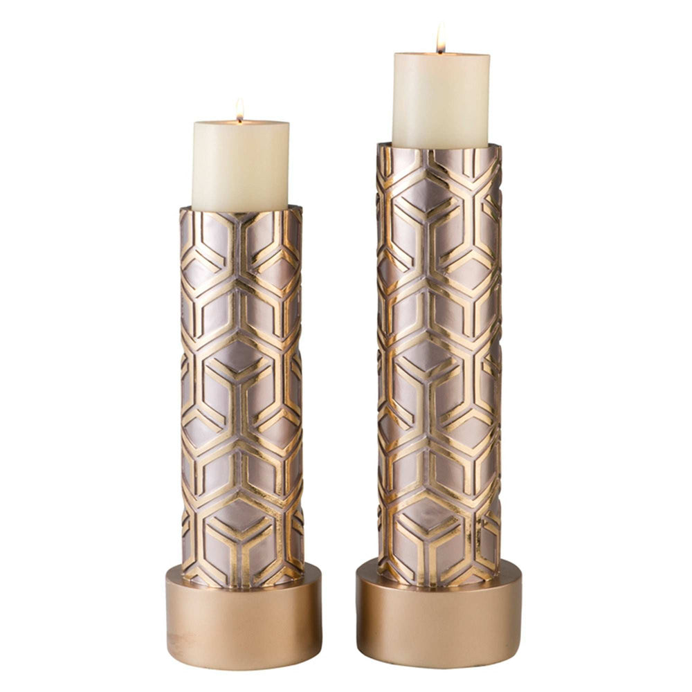 Set Of Two Gold Tabletop Pillar Candle Holders - Homeroots - Flyclothing LLC