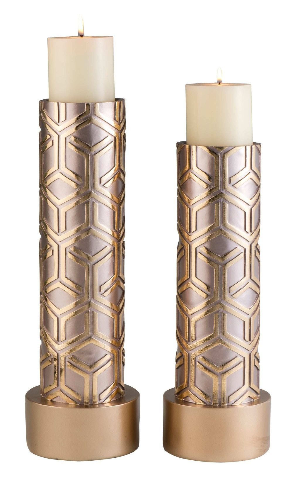 Set Of Two Gold Tabletop Pillar Candle Holders - Homeroots - Flyclothing LLC