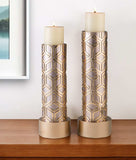 Set Of Two Gold Tabletop Pillar Candle Holders - Homeroots - Flyclothing LLC