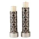 Set Of Two Espresso and Silver Pillar Tabletop Pillar Candle Holders - Homeroots - Flyclothing LLC