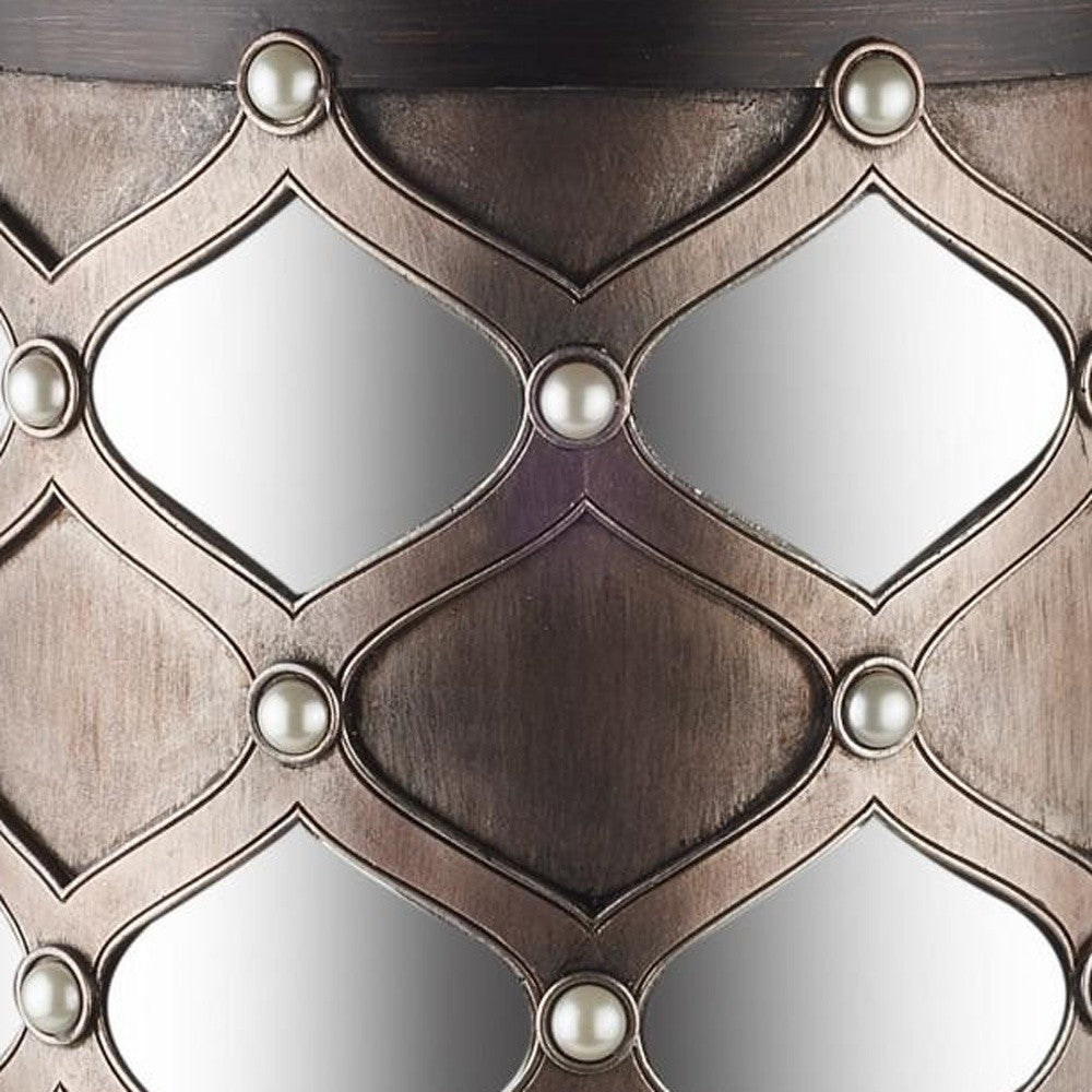 31" Bronze and Silver with Pearls Floor Hurricane Candle Holder - Homeroots - Flyclothing LLC