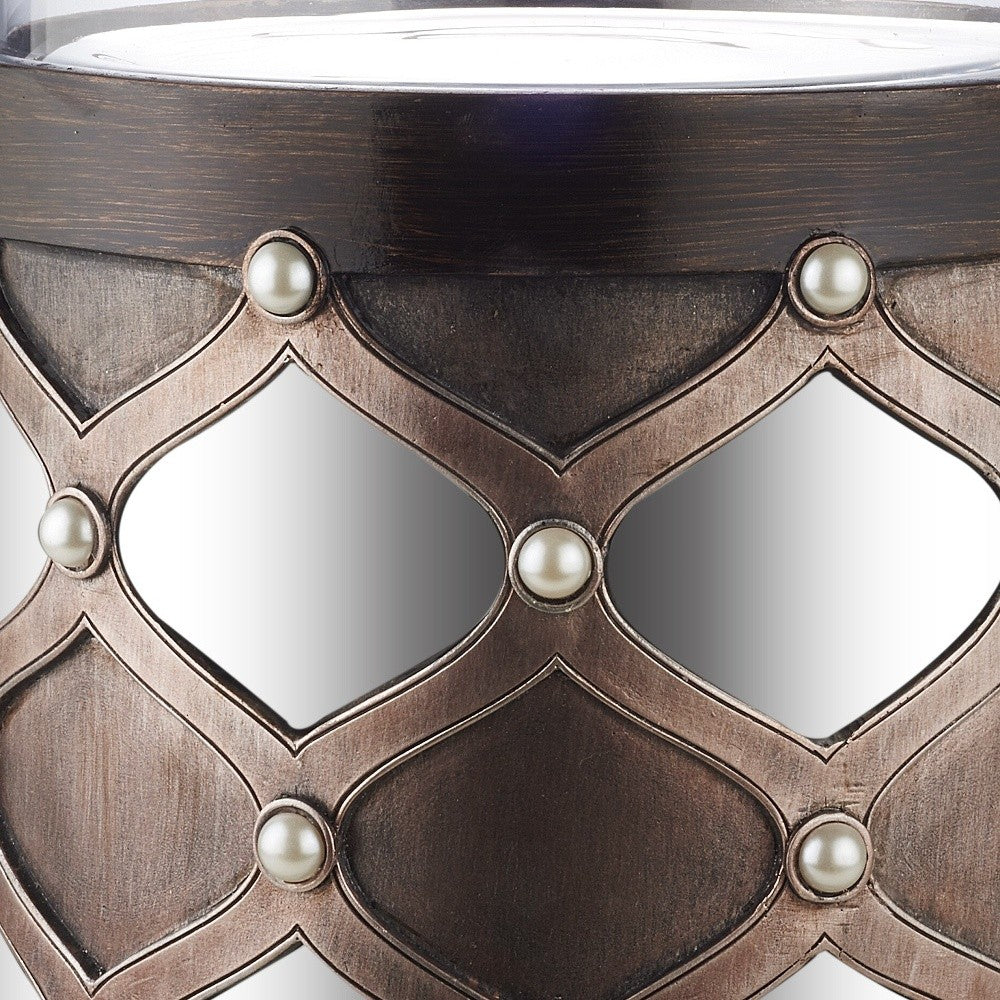 22" Bronze and Silver with Pearls Tabletop Hurricane Candle Holder - Homeroots - Flyclothing LLC