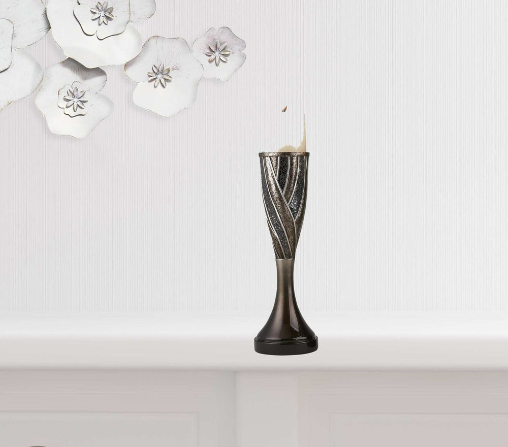 Set of Two Black Silver and Bronze Polyresin Abstract Centerpiece Pillar Candle Holders With Candle - Homeroots - Flyclothing LLC