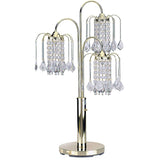 34" Gold and Faux Crystal Three Light Chandelier Table Lamp - Homeroots