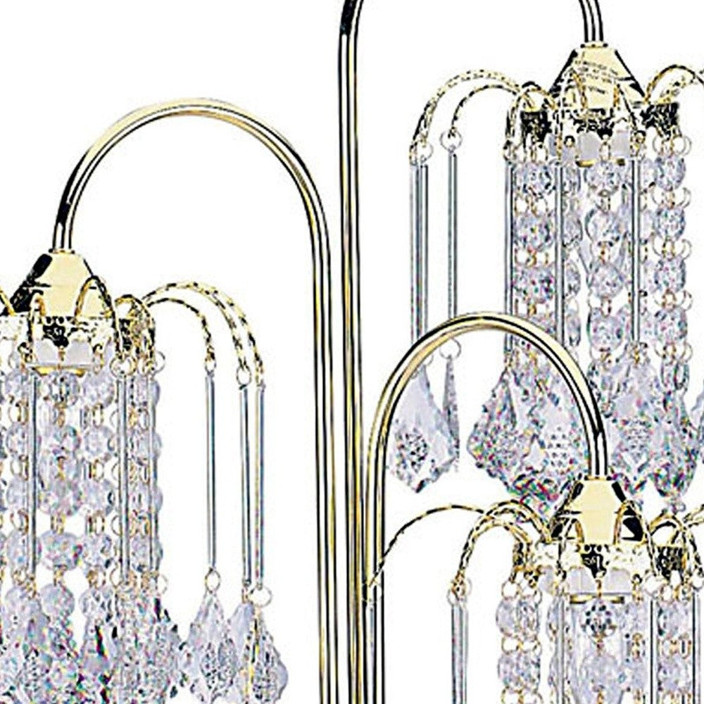 34" Gold and Faux Crystal Three Light Chandelier Table Lamp - Homeroots