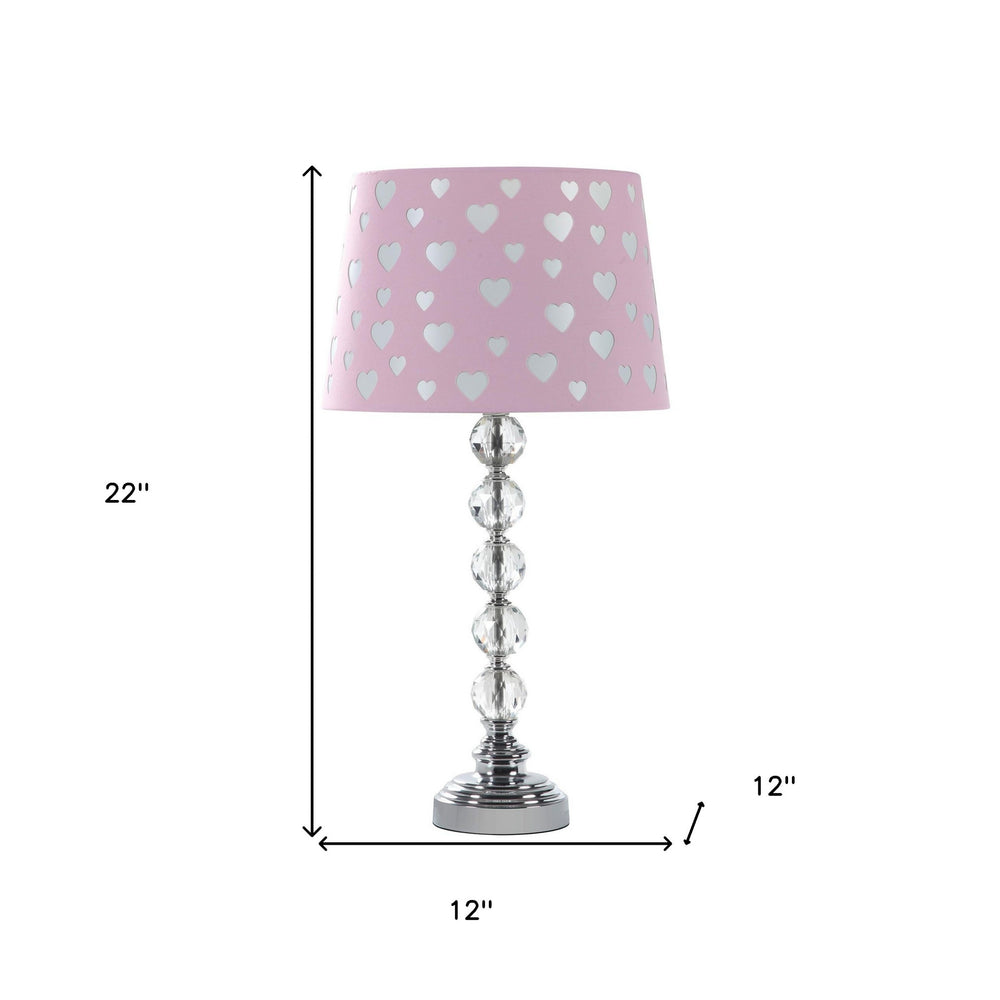 22" Crystal With Pink And White Dot Shade Table Lamp - Homeroots