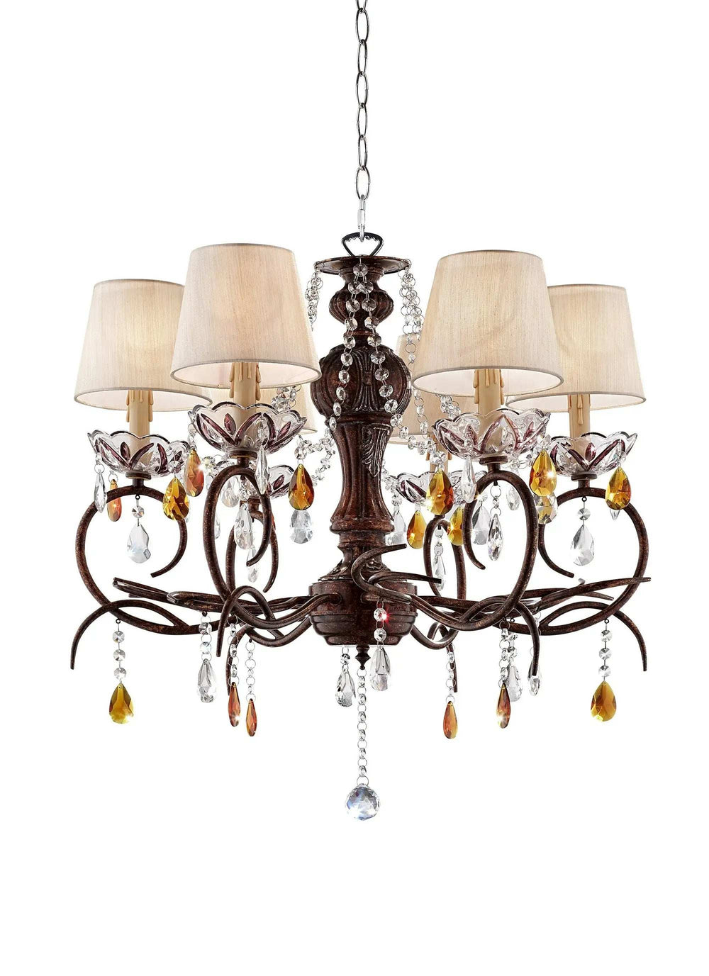 Burnished Bronze Hanging Ceiling Lamp with Clear and Amber Crystals - Homeroots - Flyclothing LLC