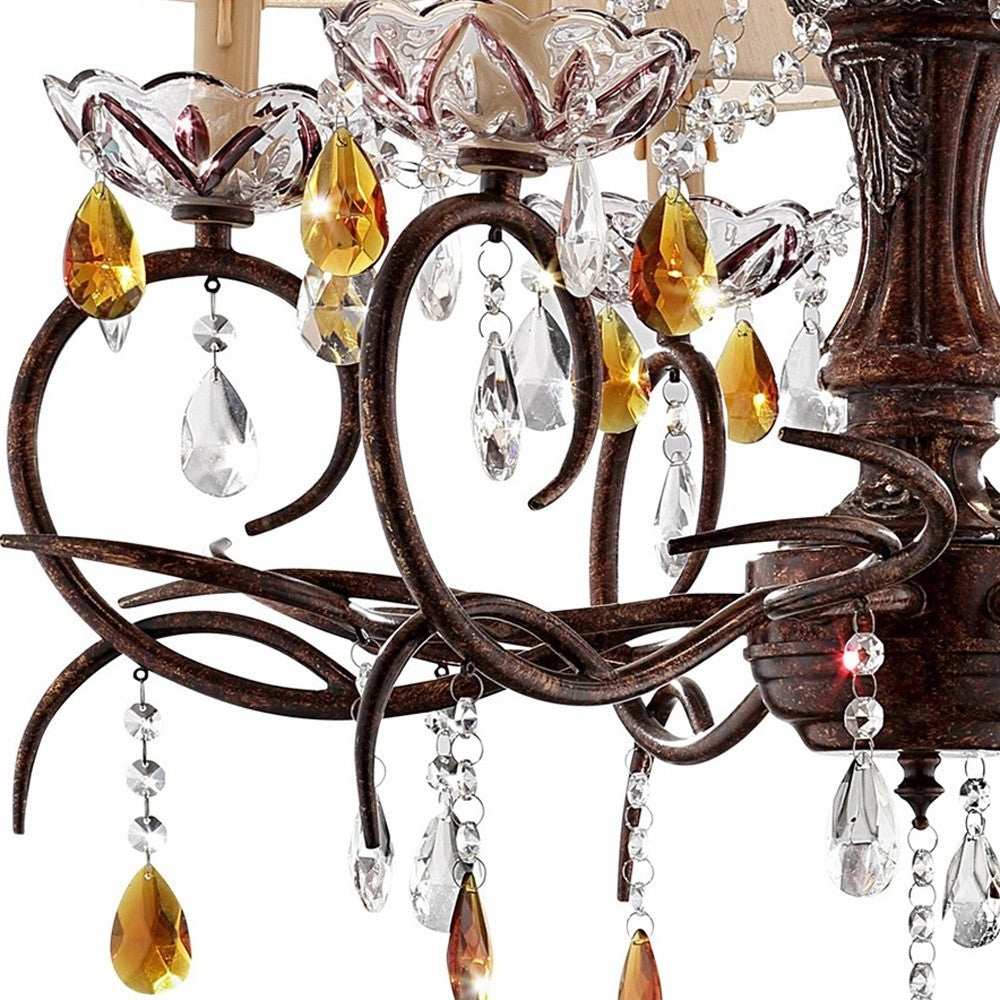 Burnished Bronze Hanging Ceiling Lamp with Clear and Amber Crystals - Homeroots - Flyclothing LLC