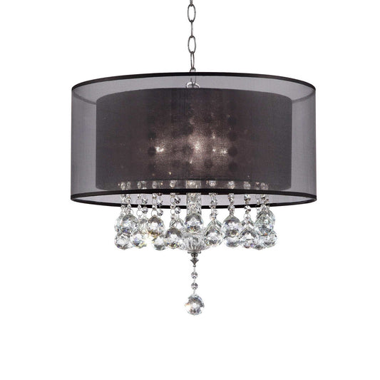 Contempo Silver Ceiling Lamp with Black Shade and Crystal Accents - Homeroots - Flyclothing LLC