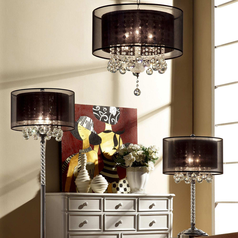 Contempo Silver Ceiling Lamp with Black Shade and Crystal Accents - Homeroots - Flyclothing LLC