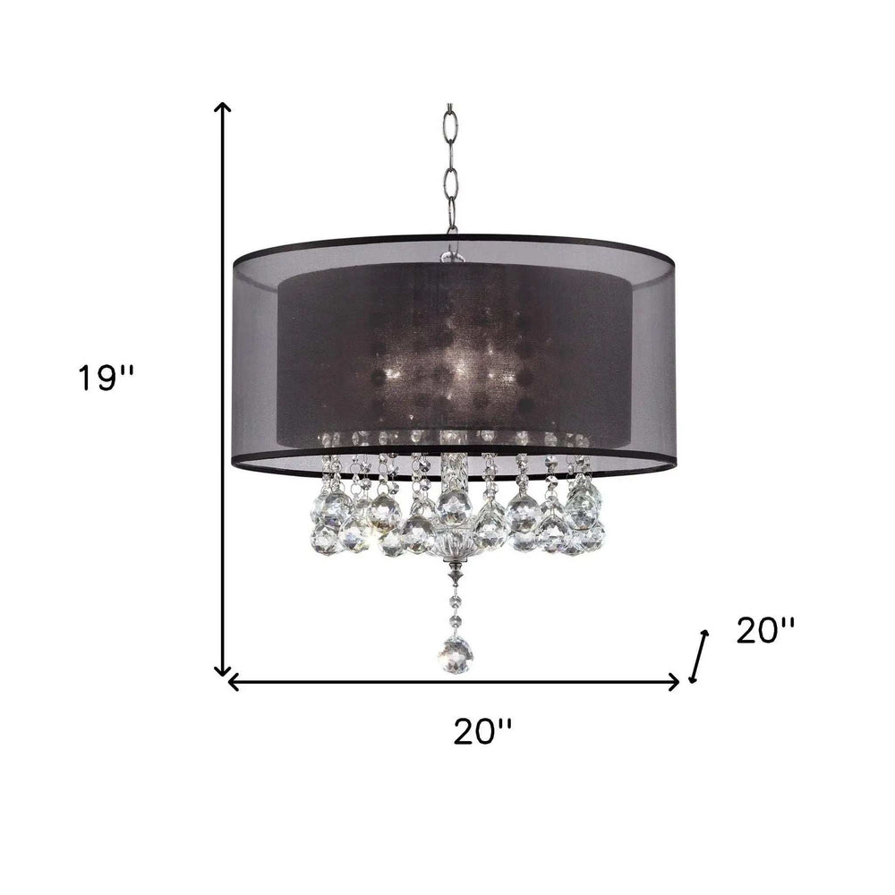 Contempo Silver Ceiling Lamp with Black Shade and Crystal Accents - Homeroots - Flyclothing LLC