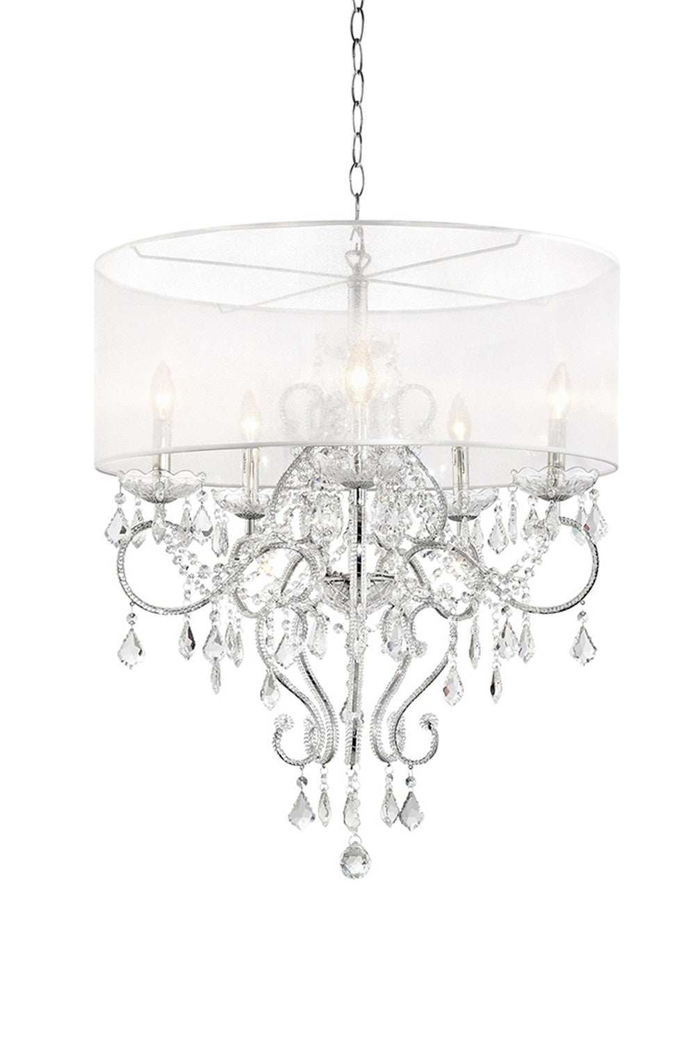 Glam Silver Faux Crystal Hanging Celing Lamp with See Thru Shade - Homeroots - Flyclothing LLC