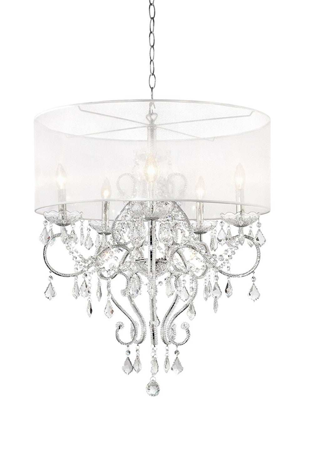 Glam Silver Faux Crystal Hanging Celing Lamp with See Thru Shade - Homeroots - Flyclothing LLC