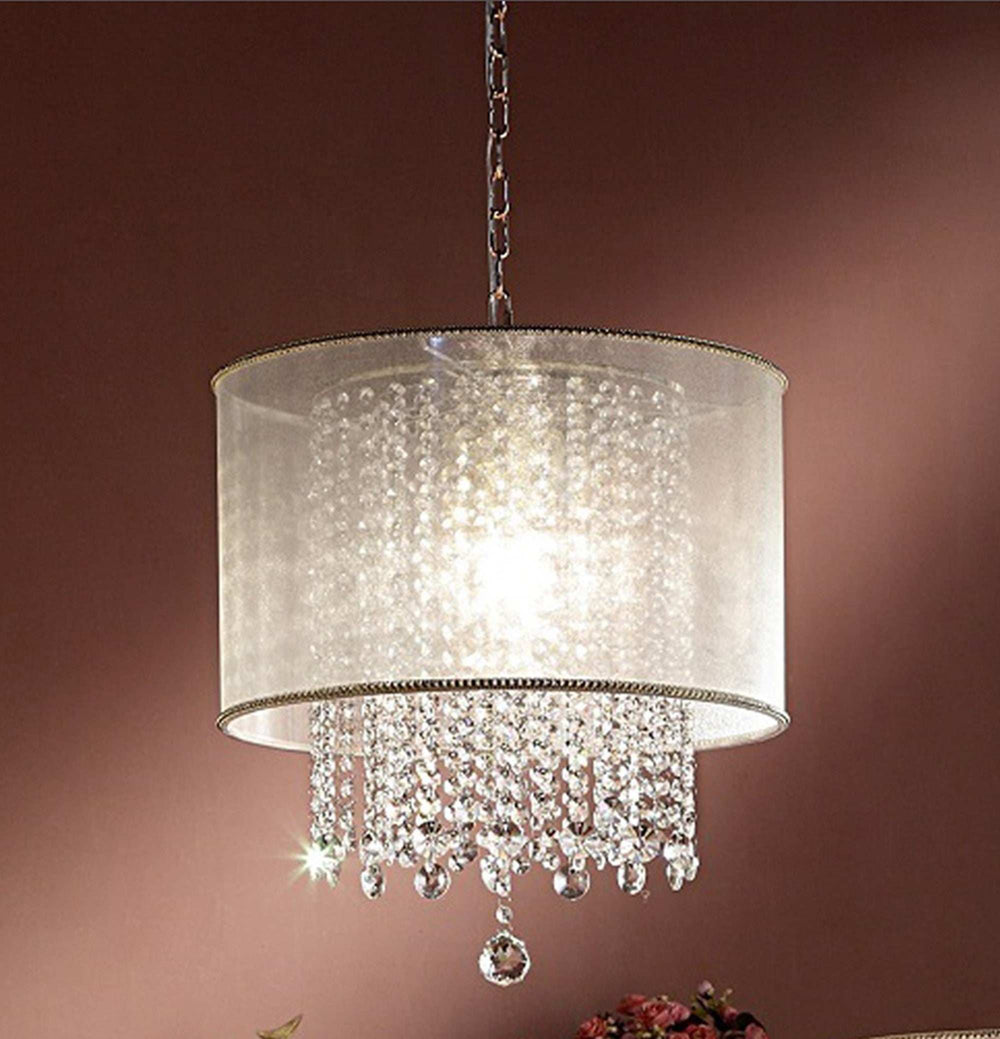 Primo Gold Finish Ceiling Lamp with Crystal Accents and White Shade - Homeroots - Flyclothing LLC