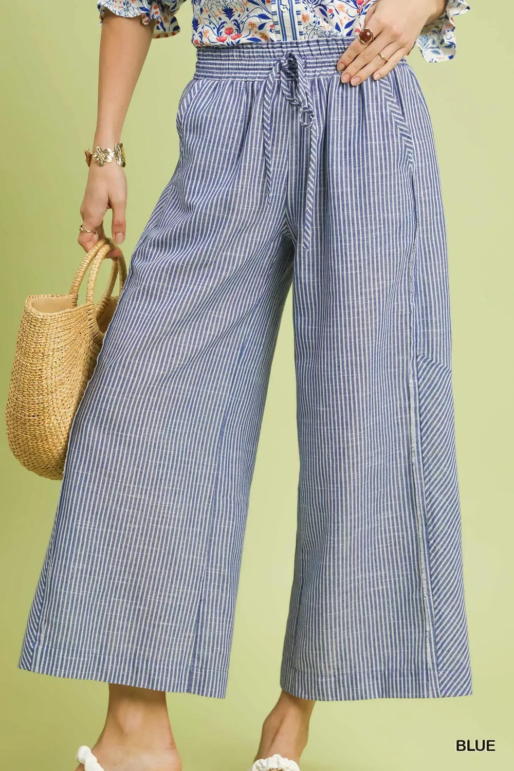 Umgee Linen Blend Striped Wide Leg Pants - Trendsi - Flyclothing LLC