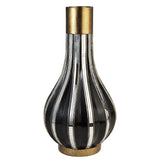 16" Polyresin Gold and Black Striped Round Urn - Homeroots
