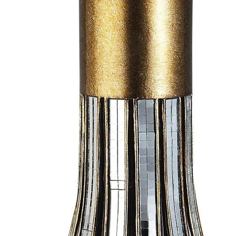 16" Polyresin Gold and Black Striped Round Urn - Homeroots