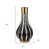 16" Polyresin Gold and Black Striped Round Urn - Homeroots
