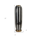 21" Polyresin Black and Silver Striped Round Floor Vase - Homeroots