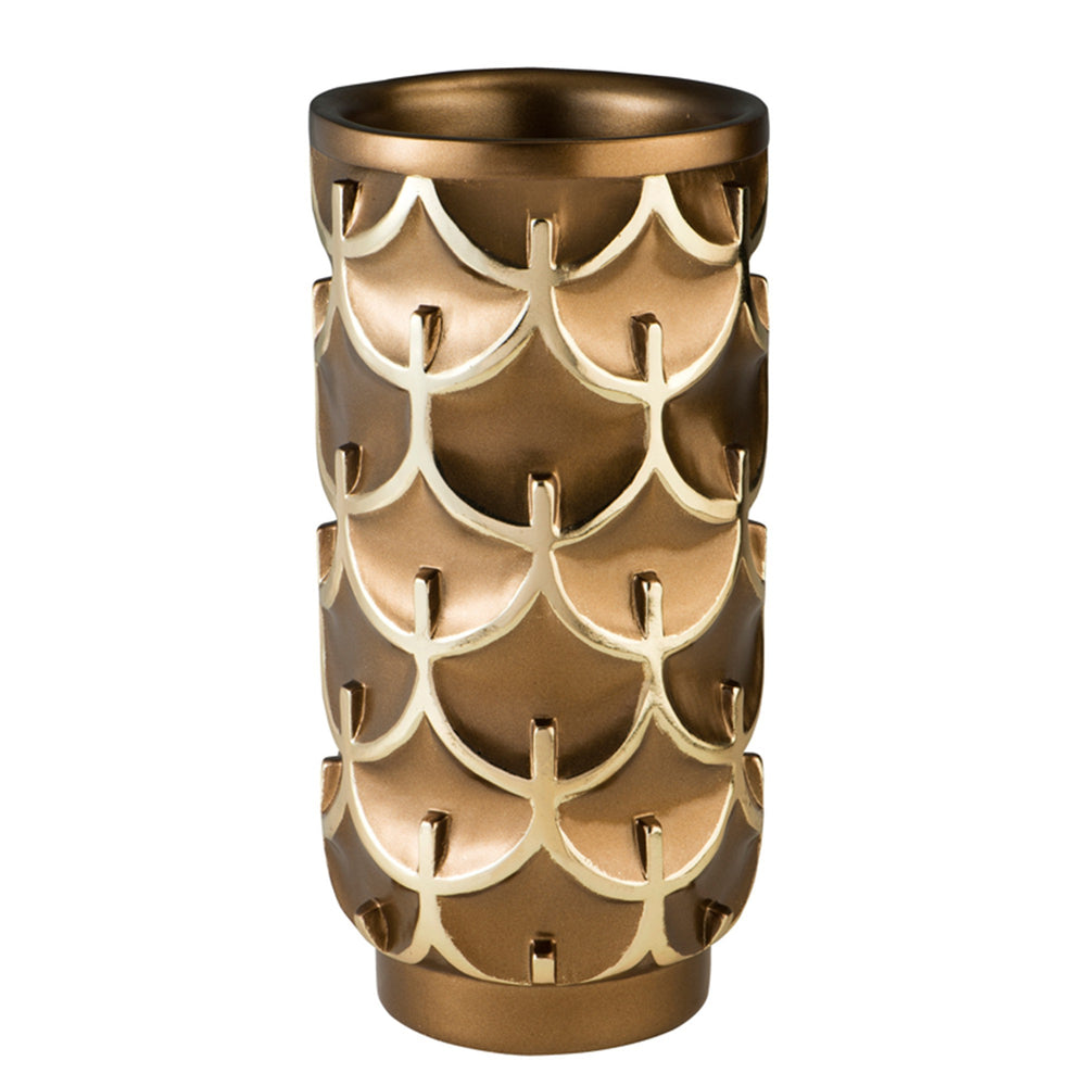14" Polyresin Gold Geometric Cylinder Table Vase - Homeroots - Flyclothing LLC