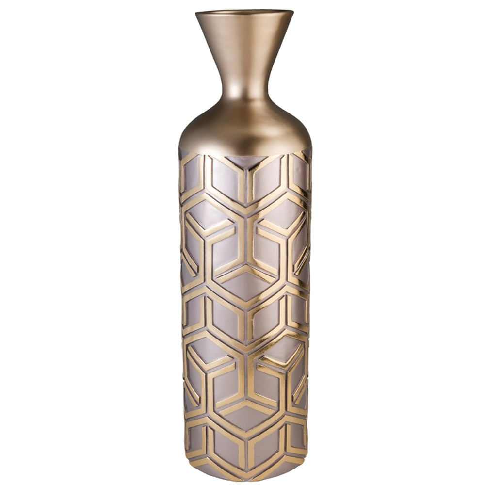 22" Gold and Brown Geometric Polyresin Floor Vase - Homeroots - Flyclothing LLC