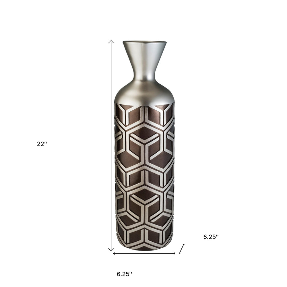 22" Brown and Silver Geometric Polyresin Floor Vase - Homeroots