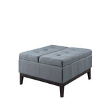 36" Slate Blue Linen And Black Tufted Storage - Homeroots - Flyclothing LLC