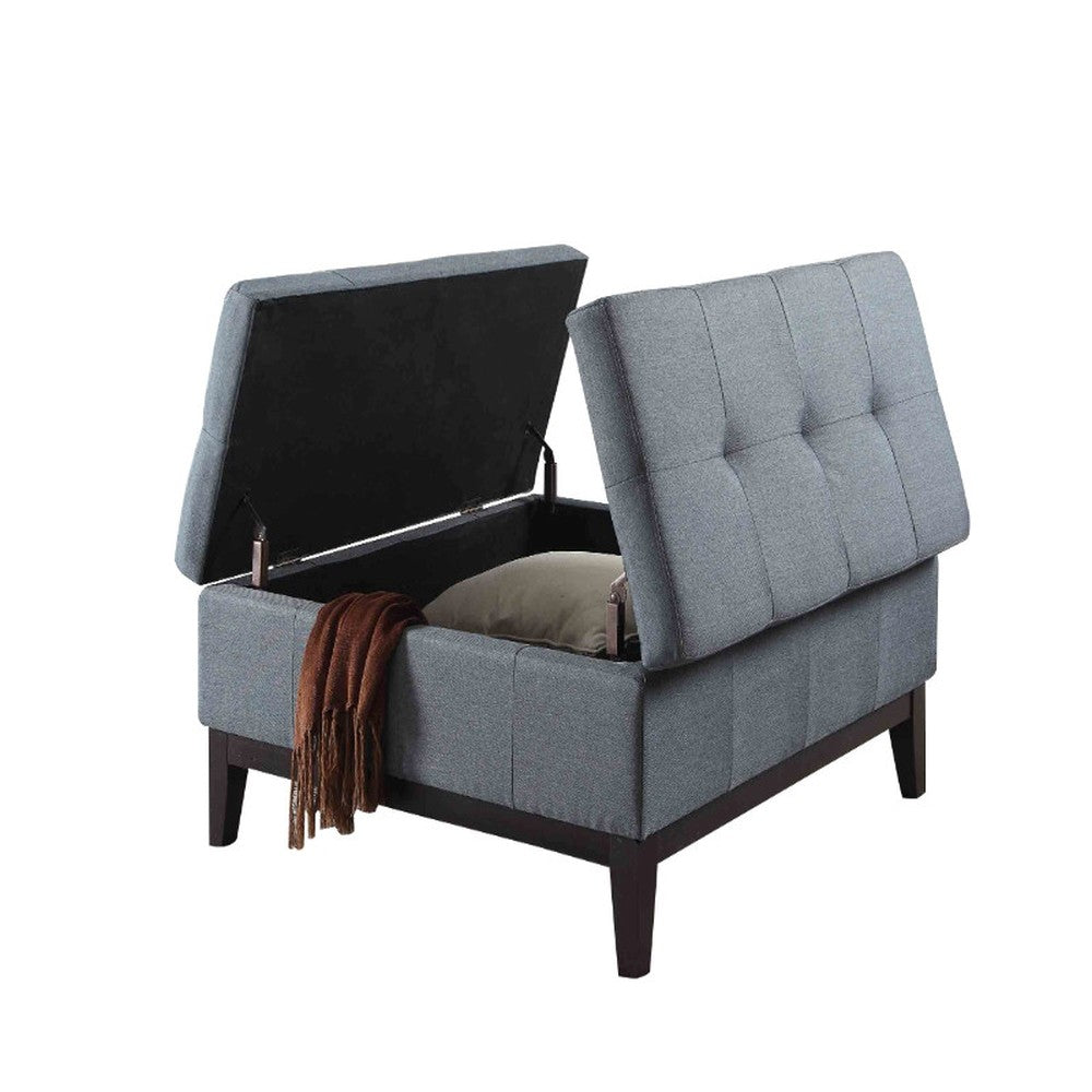 36" Slate Blue Linen And Black Tufted Storage - Homeroots - Flyclothing LLC