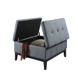 36" Slate Blue Linen And Black Tufted Storage - Homeroots - Flyclothing LLC