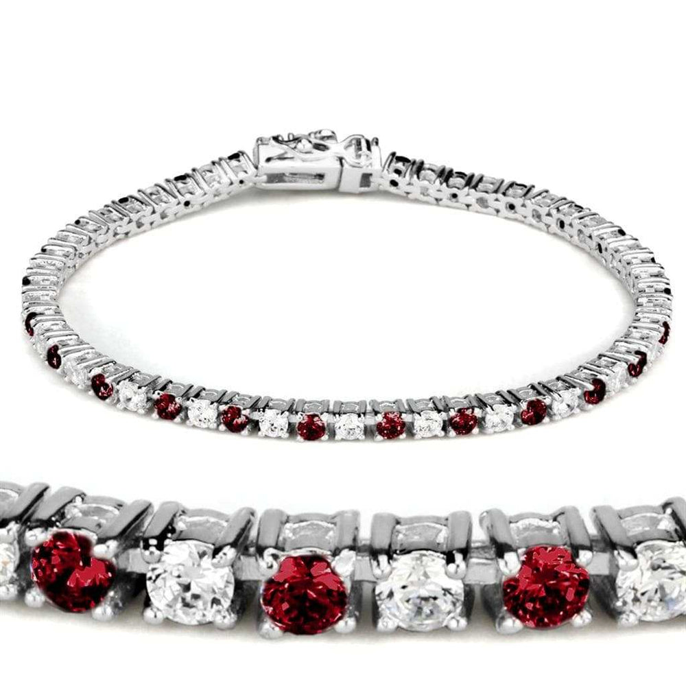 46902 - Rhodium Brass Bracelet with Synthetic Garnet in Ruby - Alamode - Flyclothing LLC