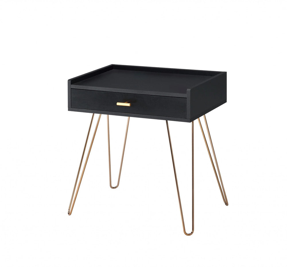 24" Gold And Black End Table With Drawer - Homeroots - Flyclothing LLC