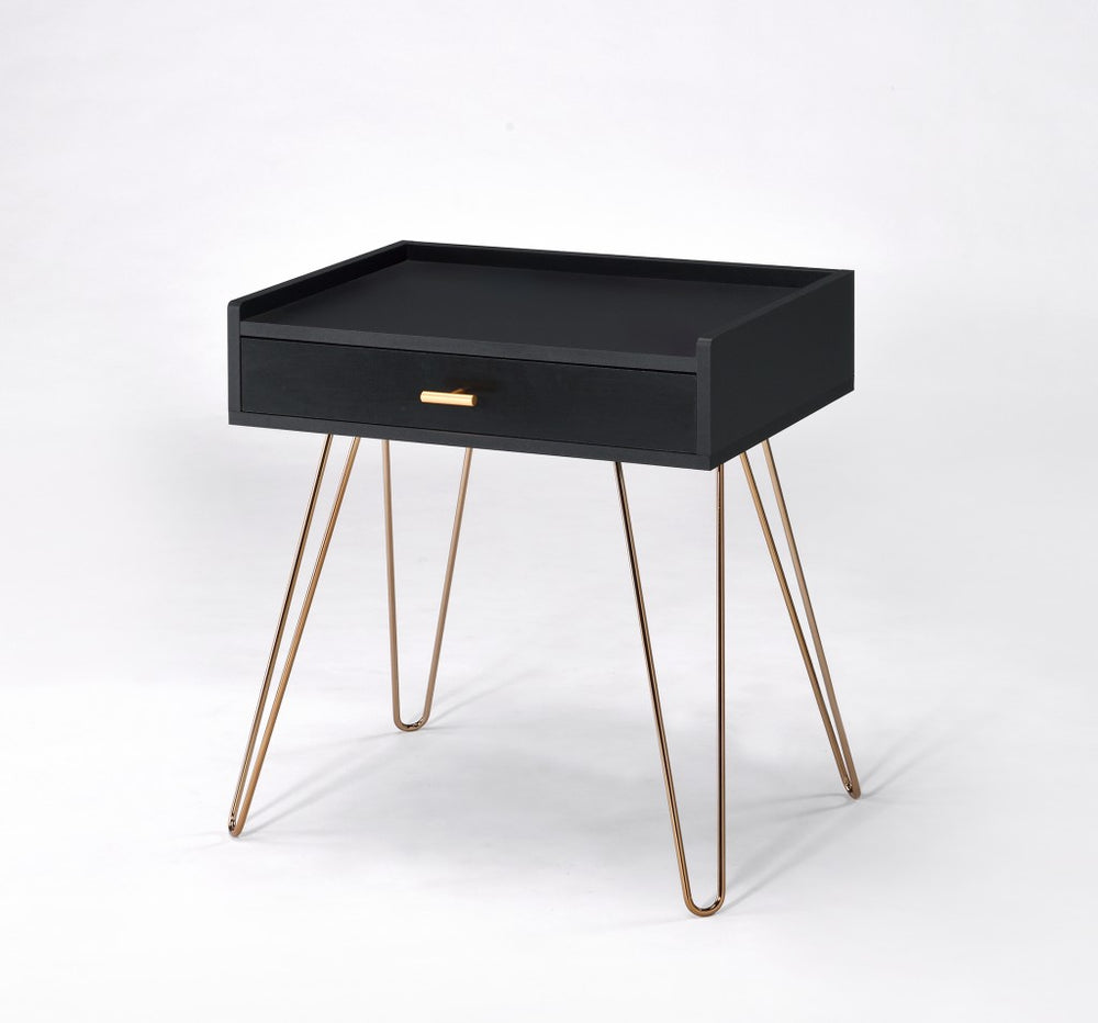 24" Gold And Black End Table With Drawer - Homeroots - Flyclothing LLC