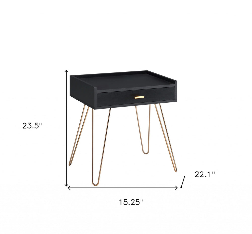 24" Gold And Black End Table With Drawer - Homeroots - Flyclothing LLC
