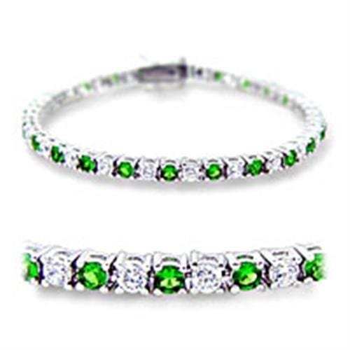 46906 - Rhodium Brass Bracelet with Synthetic Spinel in Emerald - Alamode - Flyclothing LLC