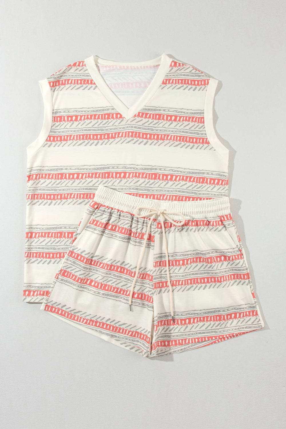 V-Neck Sleeveless Top and Drawstring Shorts Set - Trendsi - Flyclothing LLC