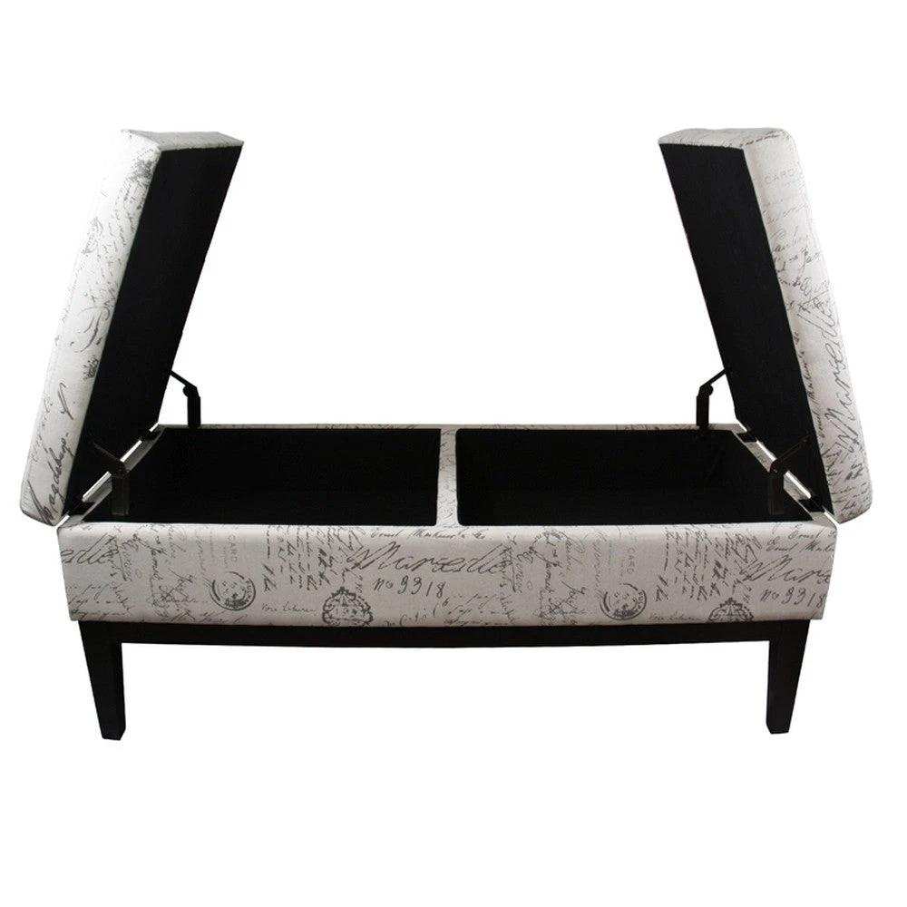 Black and White Vintage Postcard Print Dual Lift Storage Bench - Homeroots - Flyclothing LLC