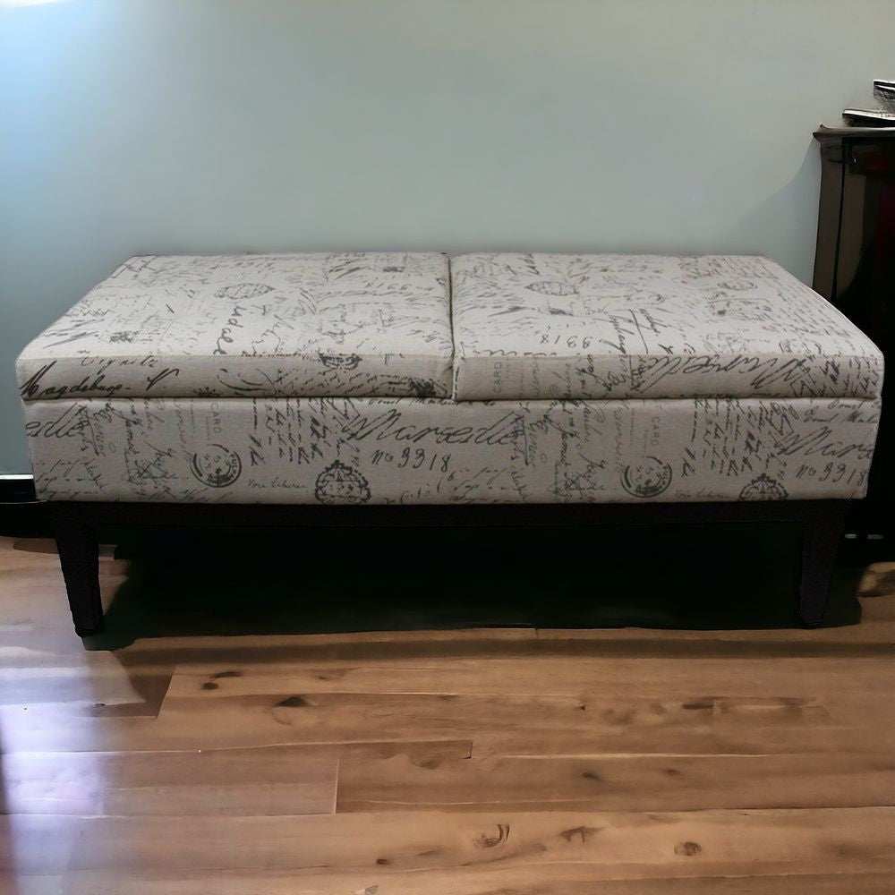 Black and White Vintage Postcard Print Dual Lift Storage Bench - Homeroots - Flyclothing LLC