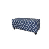42" Blue and White and Dark Brown Upholstered Polyester Quatrefoil Bench with Flip top - Homeroots