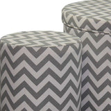 Set of Two Gray and White Polyester Blend Round Geometric Footstool Ottoman - Homeroots - Flyclothing LLC