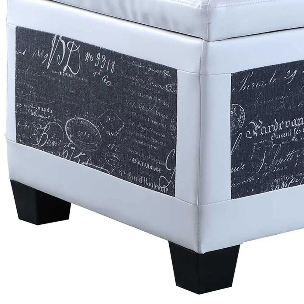 24" White and Black Upholstered Faux Leather Bench with Flip top - Homeroots